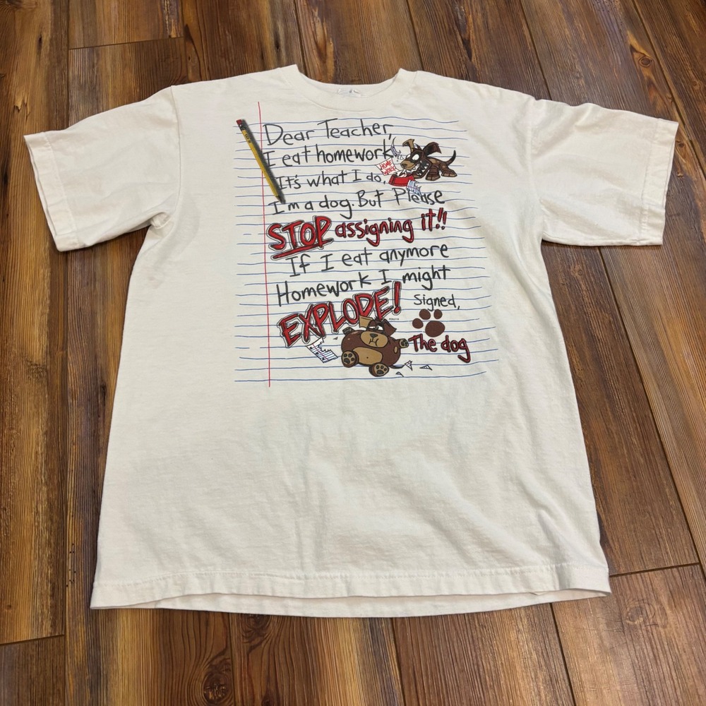 Delta Magnum Weight Youth XL Funny White I Eat Homework Dog Graphic T-Shirt